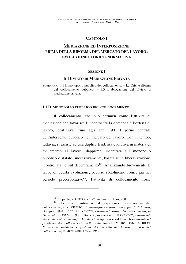 Anteprima della tesi: Mediazione ed interposizione nella disciplina dei rapporti di lavoro dopo il d.lgs. 10 settembre 2003, n. 276, Pagina 14