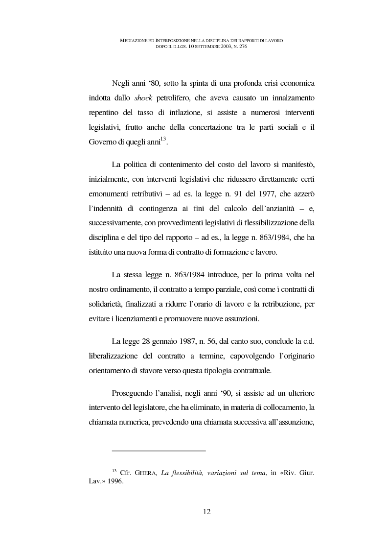 Anteprima della tesi: Mediazione ed interposizione nella disciplina dei rapporti di lavoro dopo il d.lgs. 10 settembre 2003, n. 276, Pagina 7