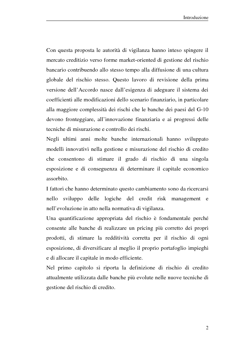 Anteprima della tesi: La gestione del rischio di credito nel Nuovo Accordo sul Capitale. L'impatto su alcuni archetipi finanziari, Pagina 2