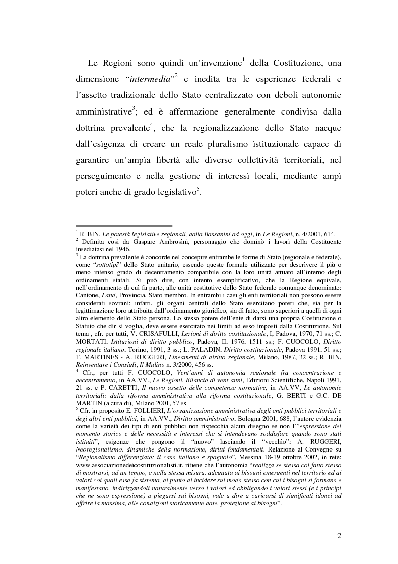 Anteprima della tesi: Il riparto della funzione legislativa fra lo Stato e le Regioni ordinarie, Pagina 2