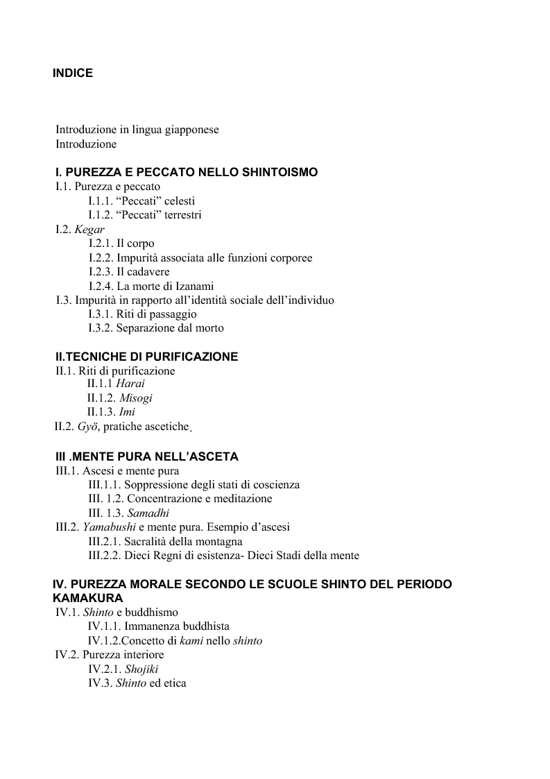 Indice della tesi: Le concezioni di purezza nella tradizione shinto, Pagina 1