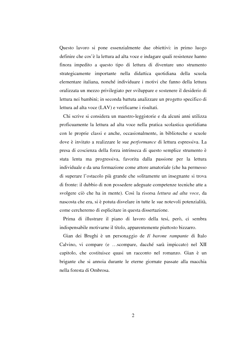 Anteprima della tesi: Quasi come Gian dei Brughi. Valore pegagogico e funzione della lettura ad alta voce nella scuola elementare, Pagina 2