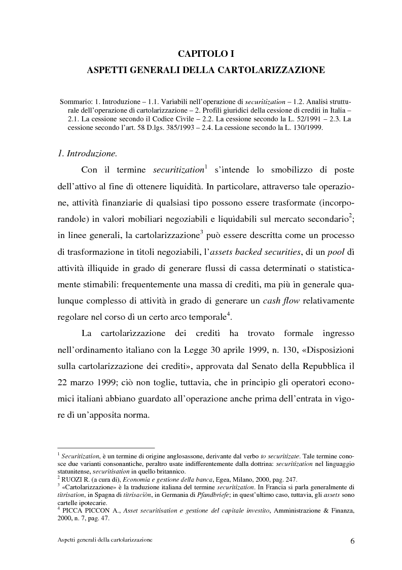 Anteprima della tesi: La cartolarizzazione dei crediti in Italia: il caso della BCC di Castellana Grotte, Pagina 6