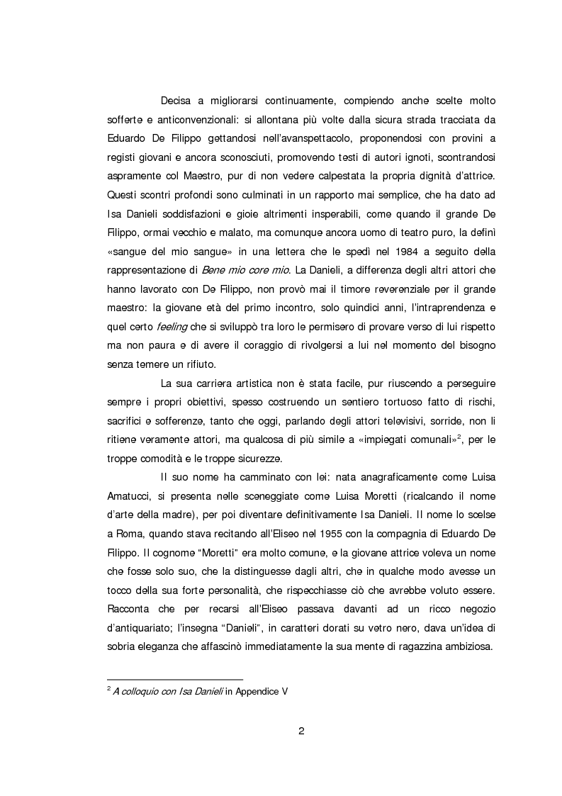 Anteprima della tesi: Ritratto d'attrice: Isa Danieli, dall'esordio teatrale all'incontro con la drammaturgia contemporanea, Pagina 2