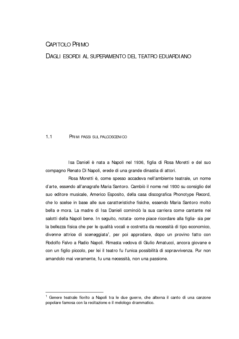 Anteprima della tesi: Ritratto d'attrice: Isa Danieli, dall'esordio teatrale all'incontro con la drammaturgia contemporanea, Pagina 4