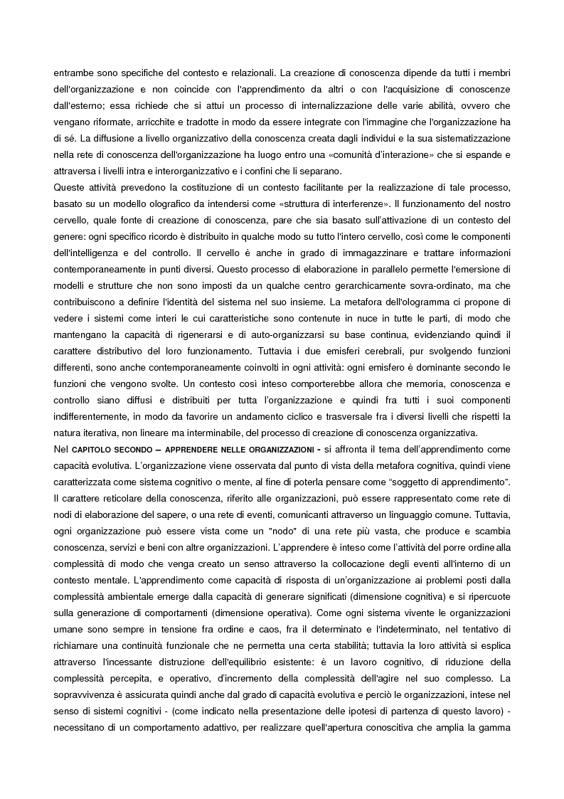Anteprima della tesi: L'apprendimento organizzativo come capacità evolutiva. Il caso di un'impresa a rete., Pagina 2