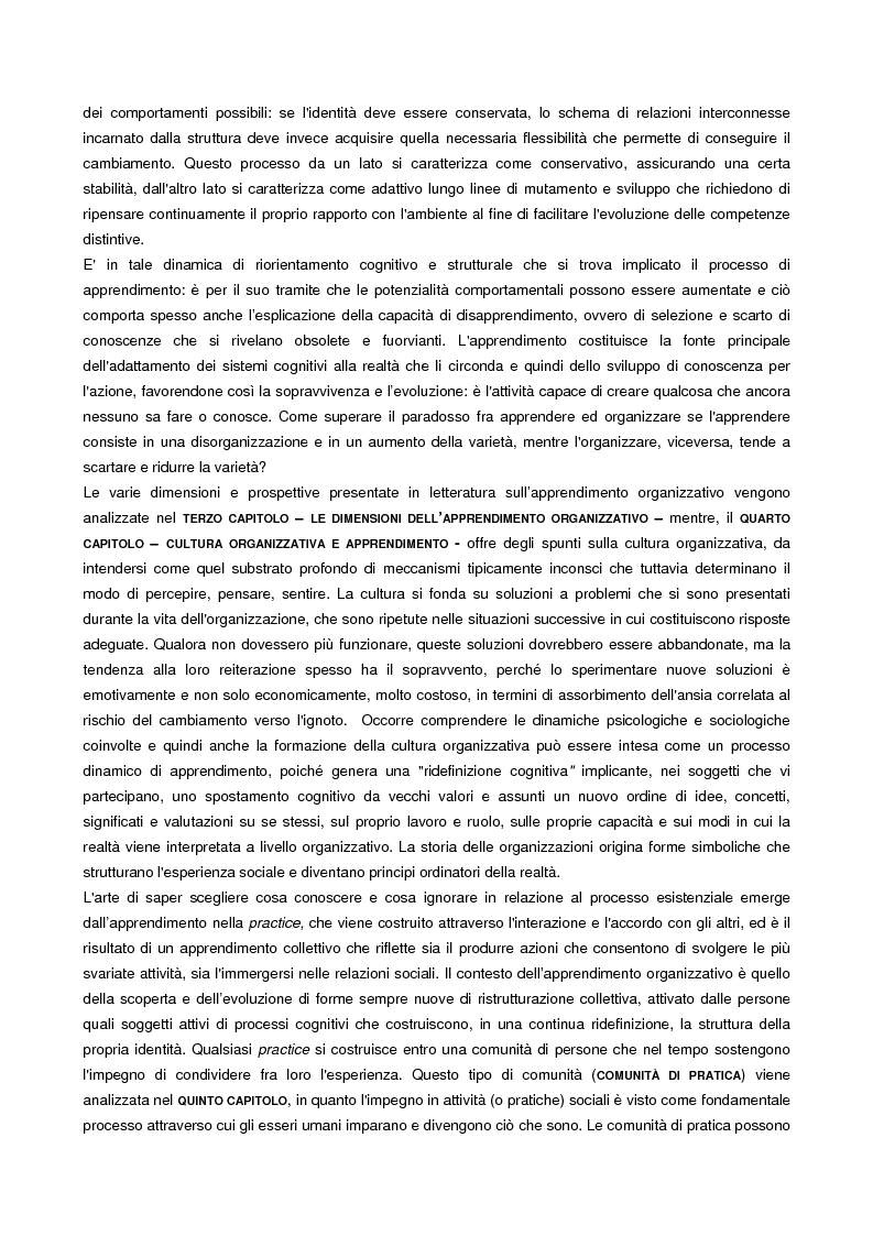 Anteprima della tesi: L'apprendimento organizzativo come capacità evolutiva. Il caso di un'impresa a rete., Pagina 3