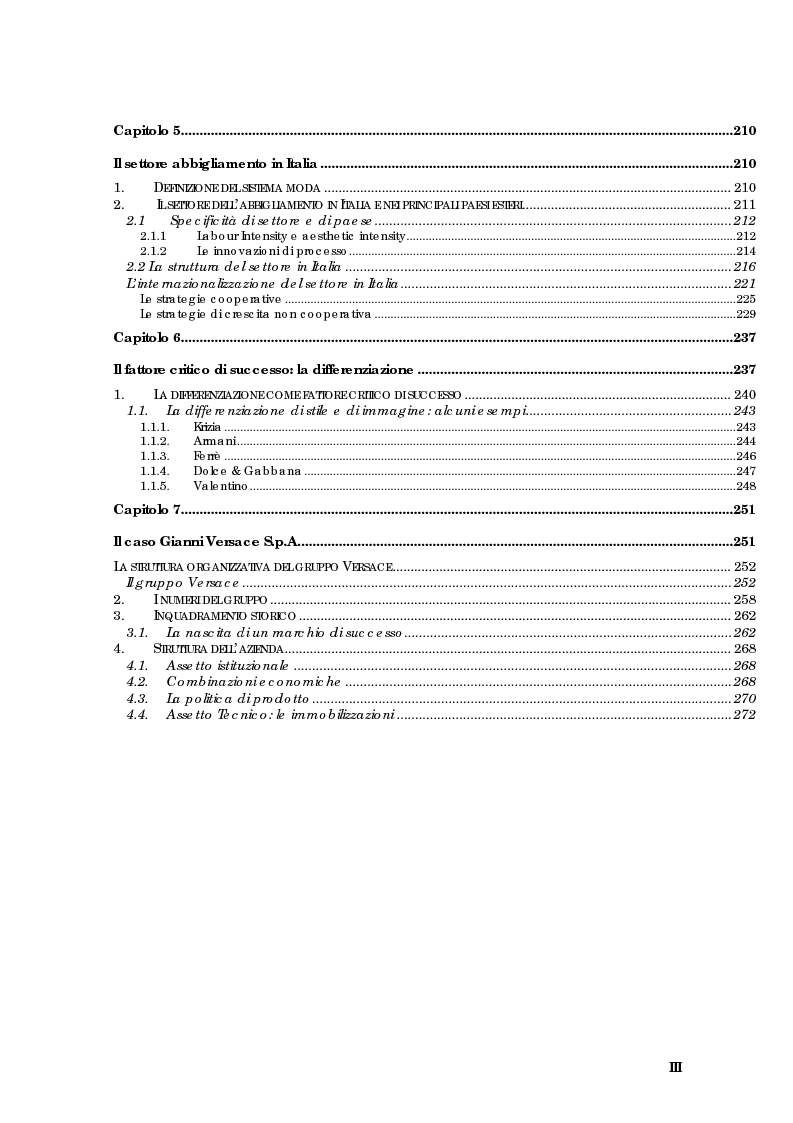 Indice della tesi: Strategie di internazionalizzazione delle imprese del prêt à porter di lusso italiane, Pagina 3