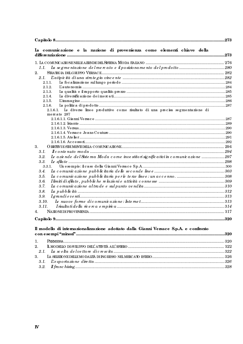 Indice della tesi: Strategie di internazionalizzazione delle imprese del prêt à porter di lusso italiane, Pagina 4