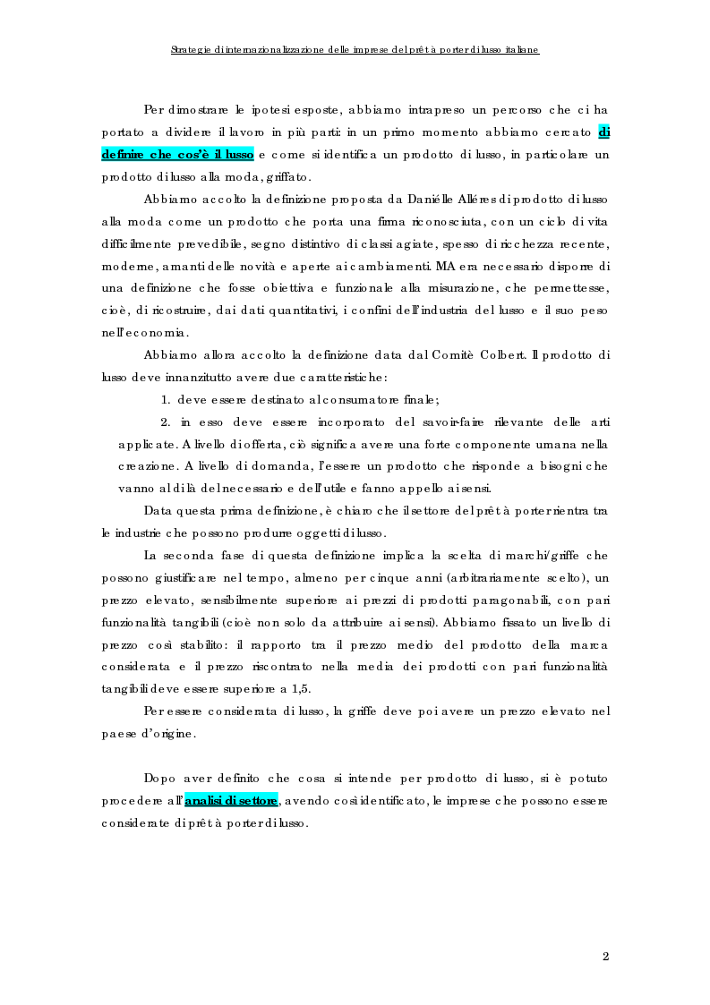 Anteprima della tesi: Strategie di internazionalizzazione delle imprese del prêt à porter di lusso italiane, Pagina 2