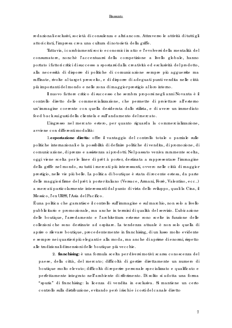 Anteprima della tesi: Strategie di internazionalizzazione delle imprese del prêt à porter di lusso italiane, Pagina 7