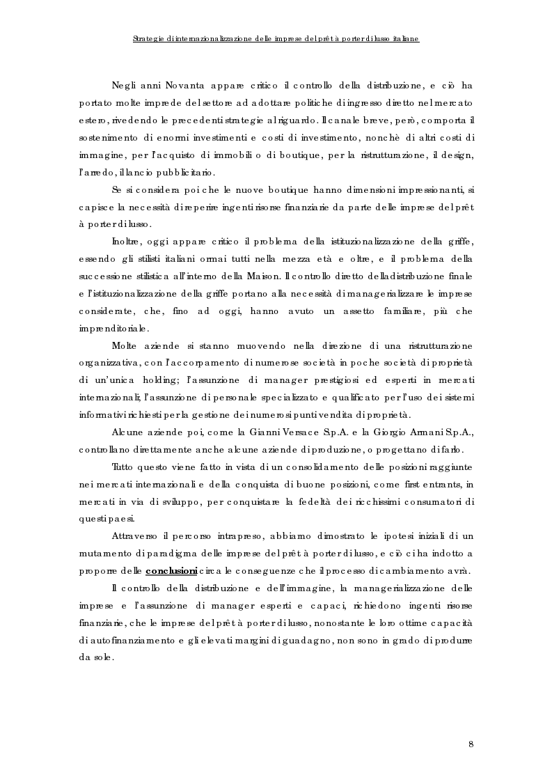 Anteprima della tesi: Strategie di internazionalizzazione delle imprese del prêt à porter di lusso italiane, Pagina 8