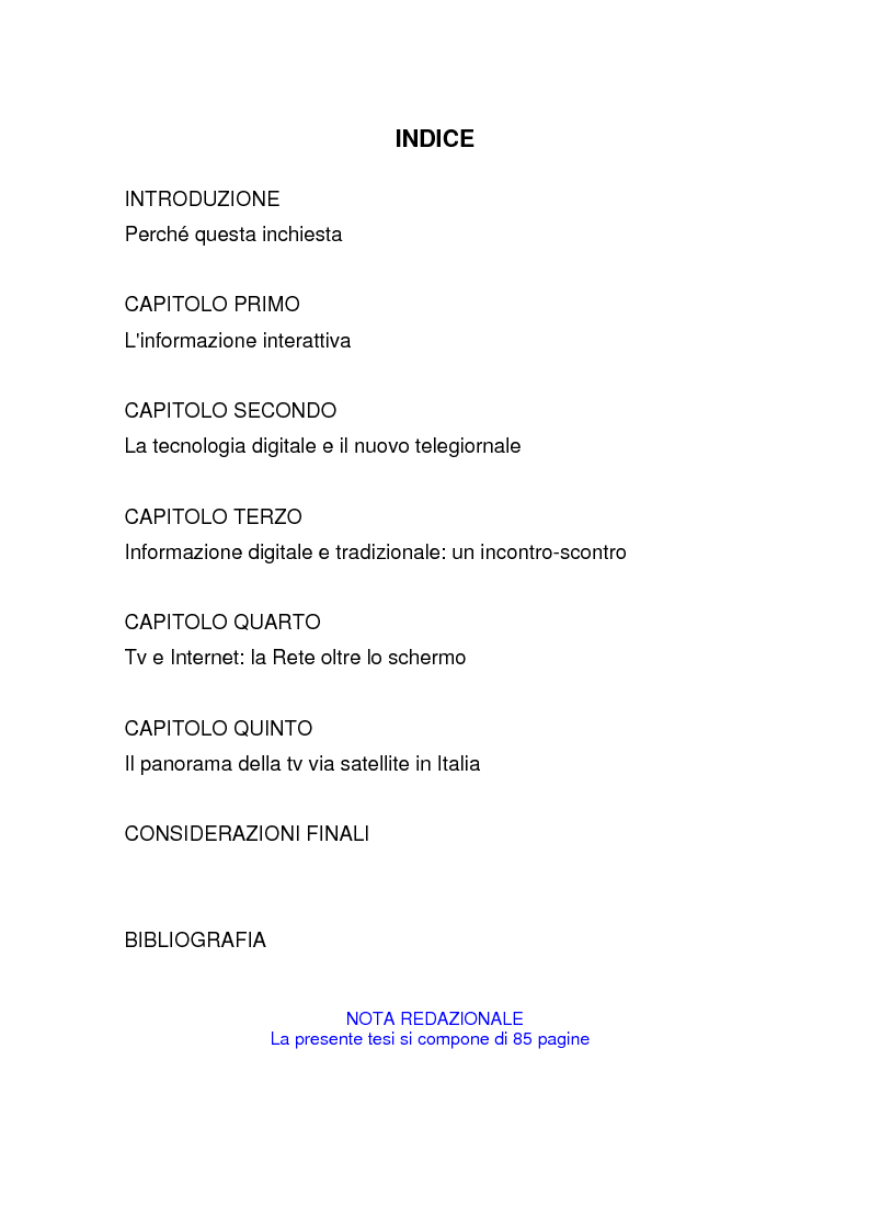 Indice della tesi: Il tg nei bit, Pagina 1