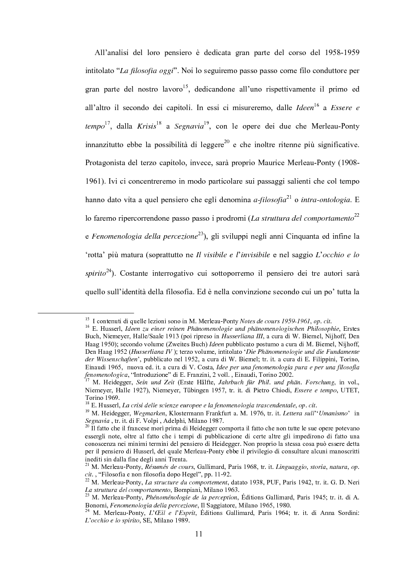 Anteprima della tesi: 'La filosofia oggi': Merleau-Ponty a partire da Husserl e da Heidegger nel corso dal Collège de France del 1958-59, Pagina 5
