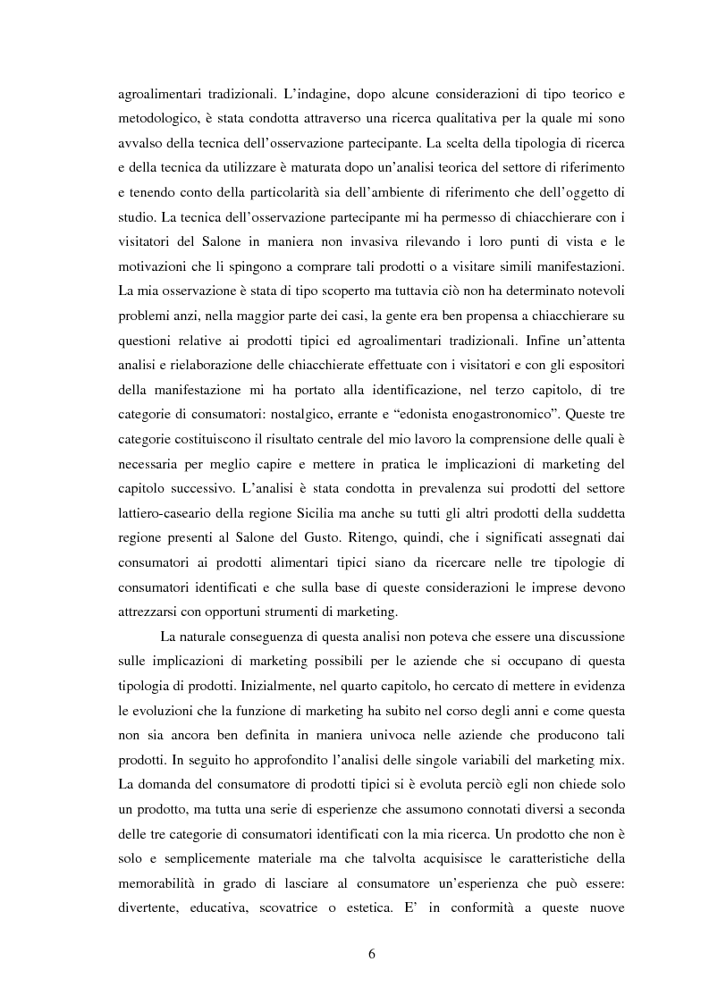 Anteprima della tesi: Significati assegnati dai consumatori ai prodotti alimentari tipici. Il caso di due Presìdi Sloow Food della Sicilia., Pagina 4
