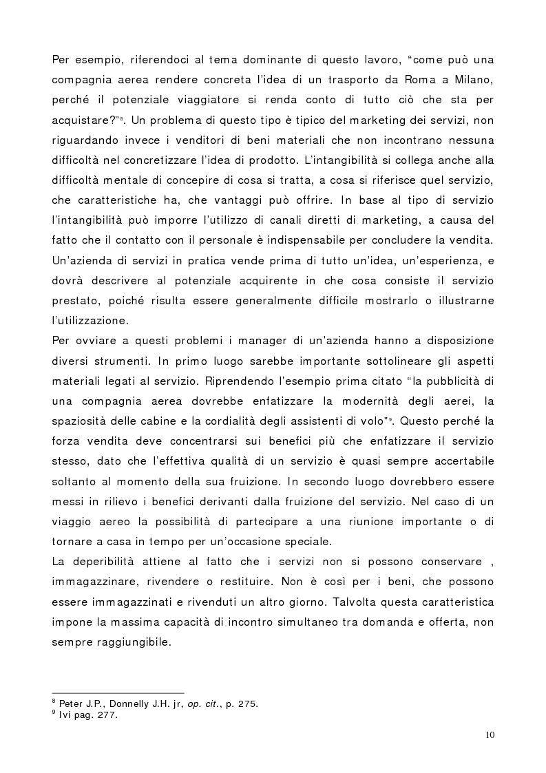 Anteprima della tesi: Il marketing dei servizi nel settore delle compagnie aeree. Il caso Air One., Pagina 8