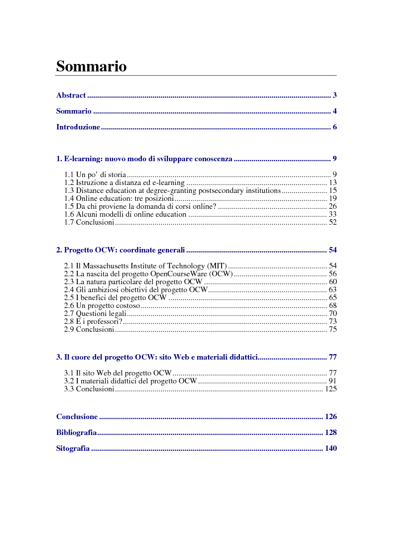Indice della tesi: Socializzare la conoscenza: il progetto OpenCourseWare del MIT, Pagina 1