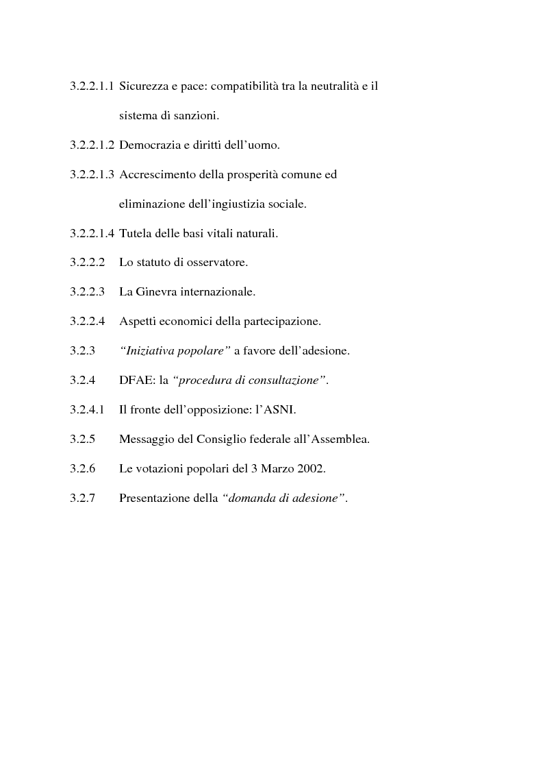 Indice della tesi: Svizzera e ONU: alla ricerca di una difficile neutralità, Pagina 3
