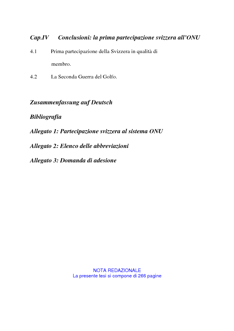 Indice della tesi: Svizzera e ONU: alla ricerca di una difficile neutralità, Pagina 4