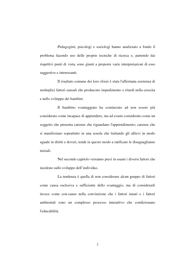 Anteprima della tesi: Bambini svantaggiati. Metodi ed azioni di decondizionamento. Studio di un caso., Pagina 2