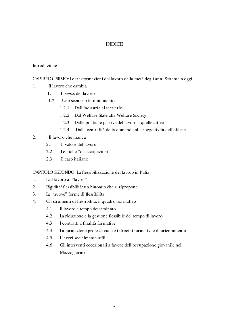 Indice della tesi: La flessibilizzazione del mercato del lavoro. Il lavoro interinale., Pagina 1