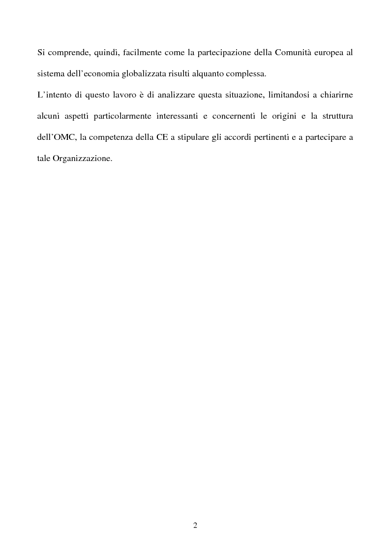 Anteprima della tesi: La partecipazione della CE all'organizzazione mondiale del commercio e i limiti della sua competenza in materia di politica commerciale comune, Pagina 2