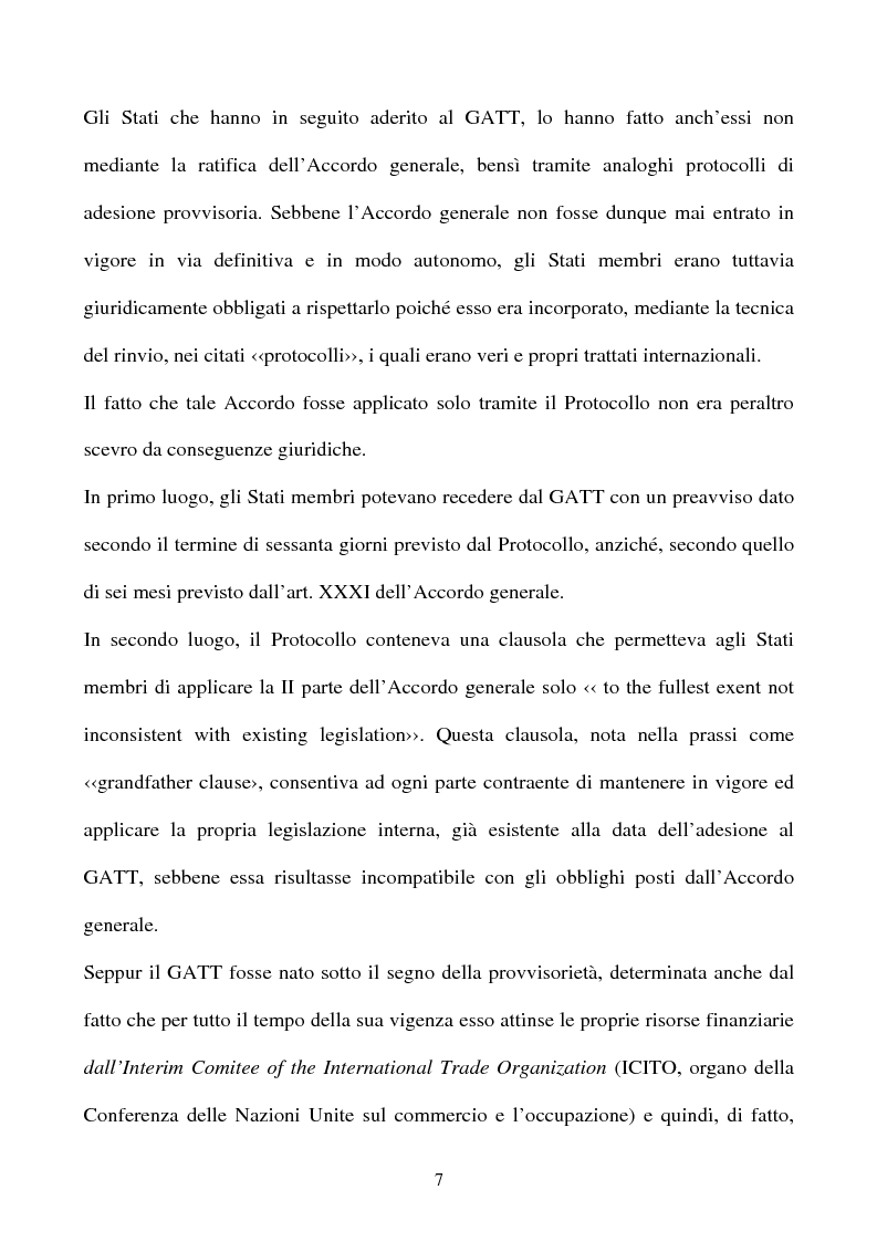 Anteprima della tesi: La partecipazione della CE all'organizzazione mondiale del commercio e i limiti della sua competenza in materia di politica commerciale comune, Pagina 7