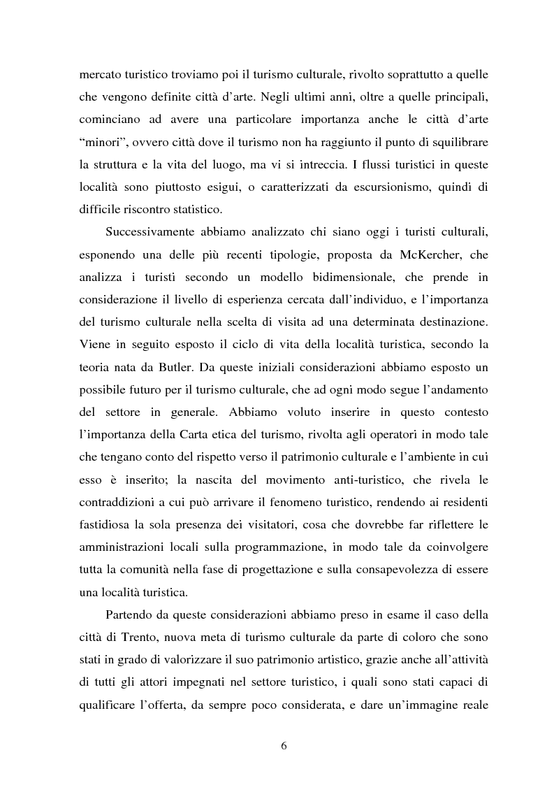 Anteprima della tesi: Il turismo culturale nelle città d'arte. Il caso di Trento, Pagina 3