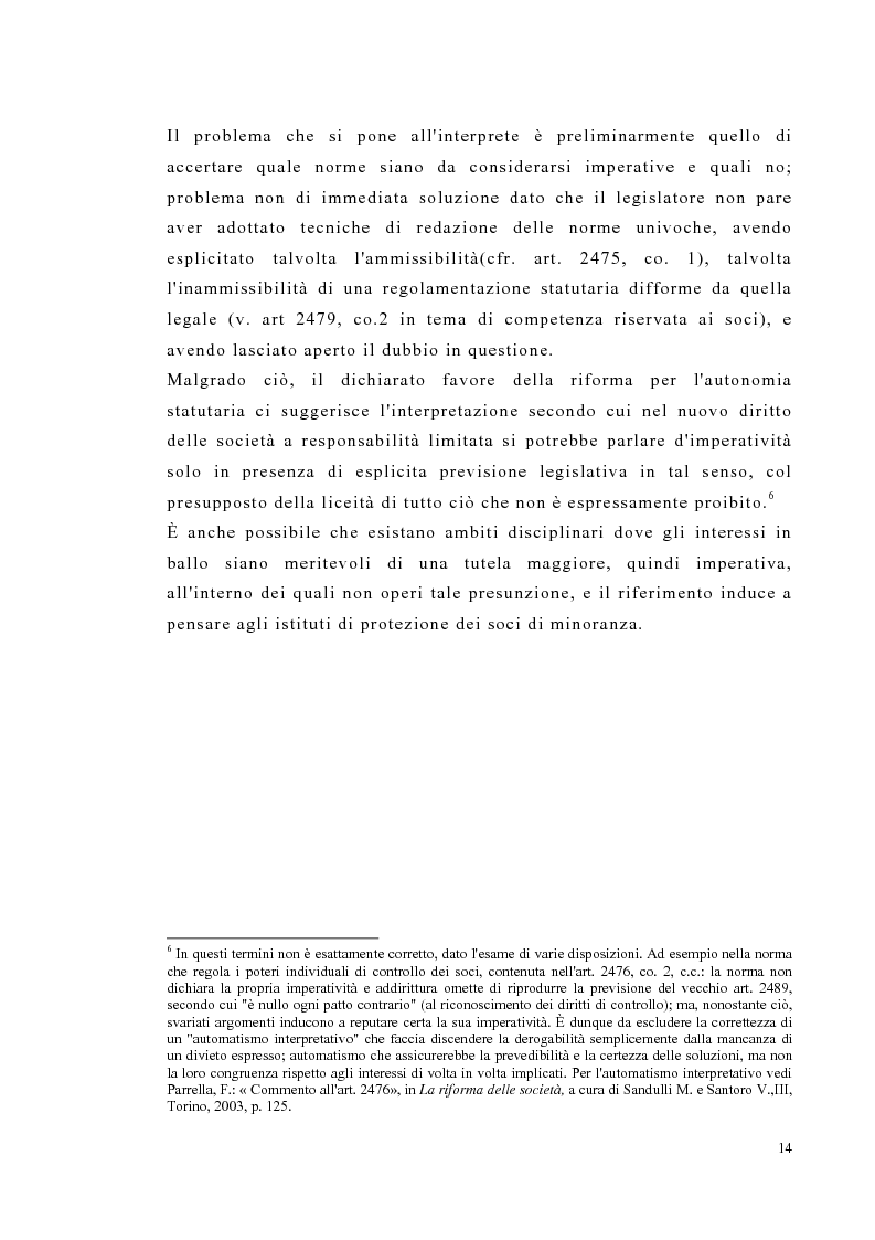 Anteprima della tesi: Amministrazione e controllo nella società a responsabilità limitata secondo la riforma del diritto societario, Pagina 14