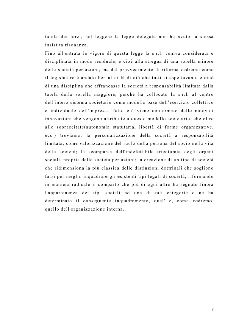 Anteprima della tesi: Amministrazione e controllo nella società a responsabilità limitata secondo la riforma del diritto societario, Pagina 8