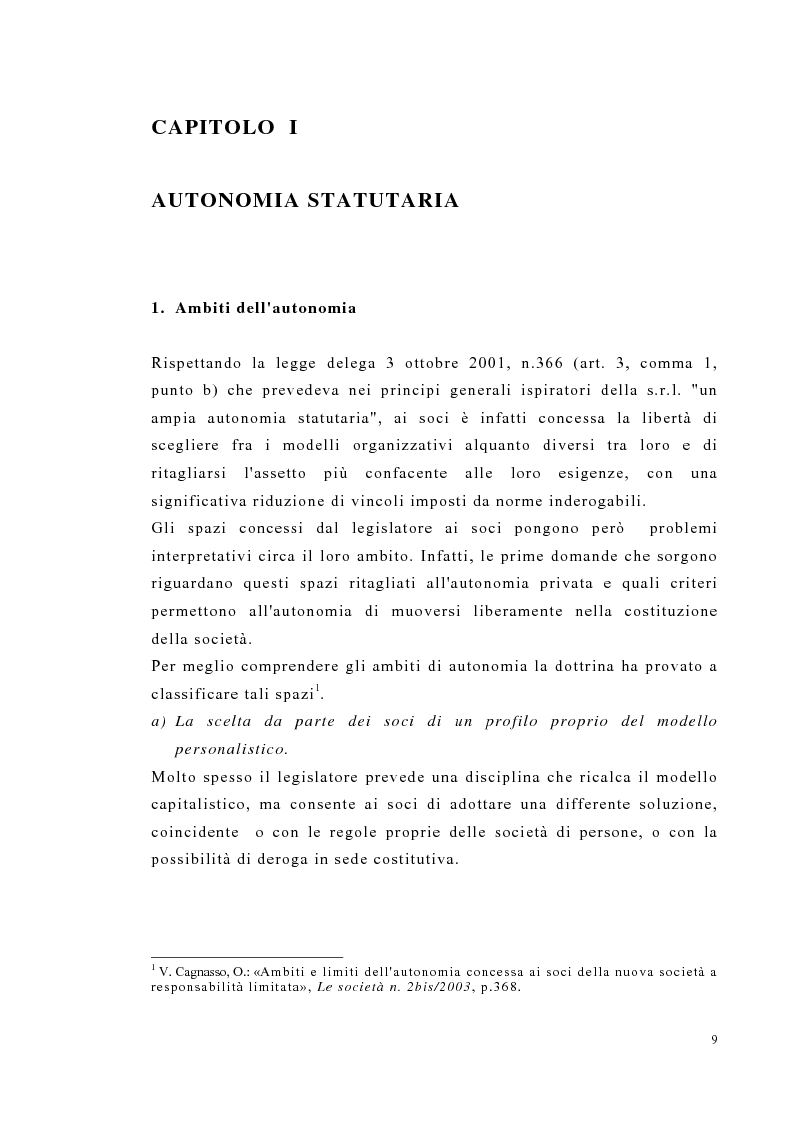 Anteprima della tesi: Amministrazione e controllo nella società a responsabilità limitata secondo la riforma del diritto societario, Pagina 9
