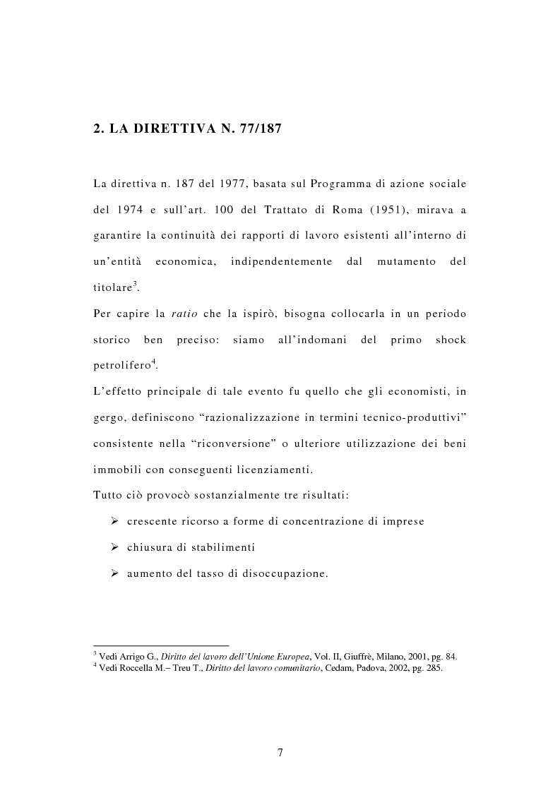Anteprima della tesi: La tutela dei diritti dei lavoratori in caso di trasferimento d'azienda e di privatizzazione dei servizi pubblici locali, Pagina 5