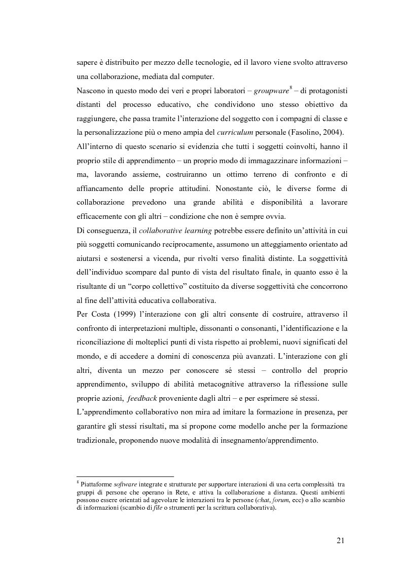 Anteprima della tesi: Apprendere oggi. La valutazione di un'esperienza di formazione a distanza, Pagina 15