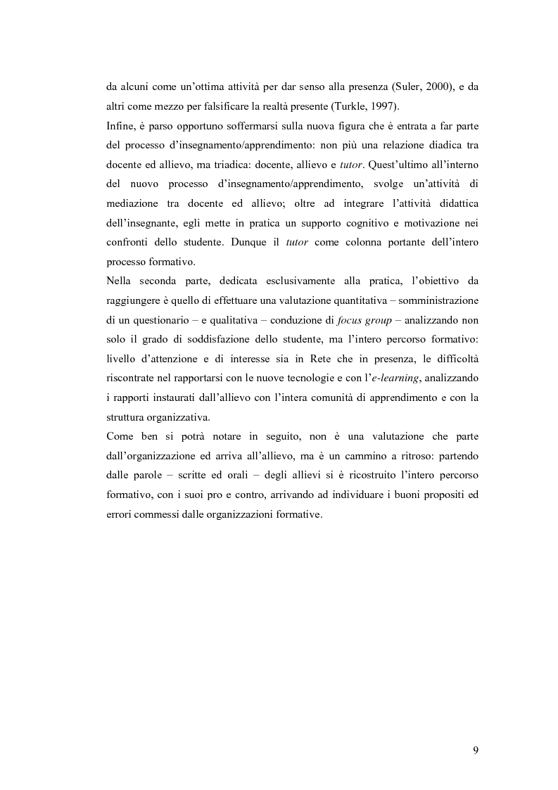 Anteprima della tesi: Apprendere oggi. La valutazione di un'esperienza di formazione a distanza, Pagina 3