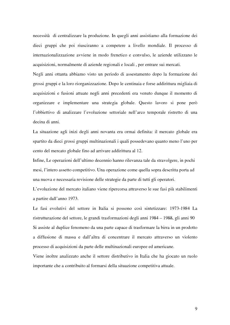 Anteprima della tesi: Strategie competitive nel settore della birra: il caso Birra Castello, Pagina 9