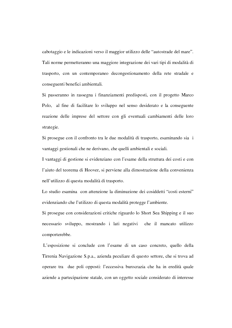 Anteprima della tesi: Evoluzione infrastrutturale e competitiva del trasporto merci via mare. L'esperienza dello Short Sea Shipping nell Tirrenia Navigazione, Pagina 3