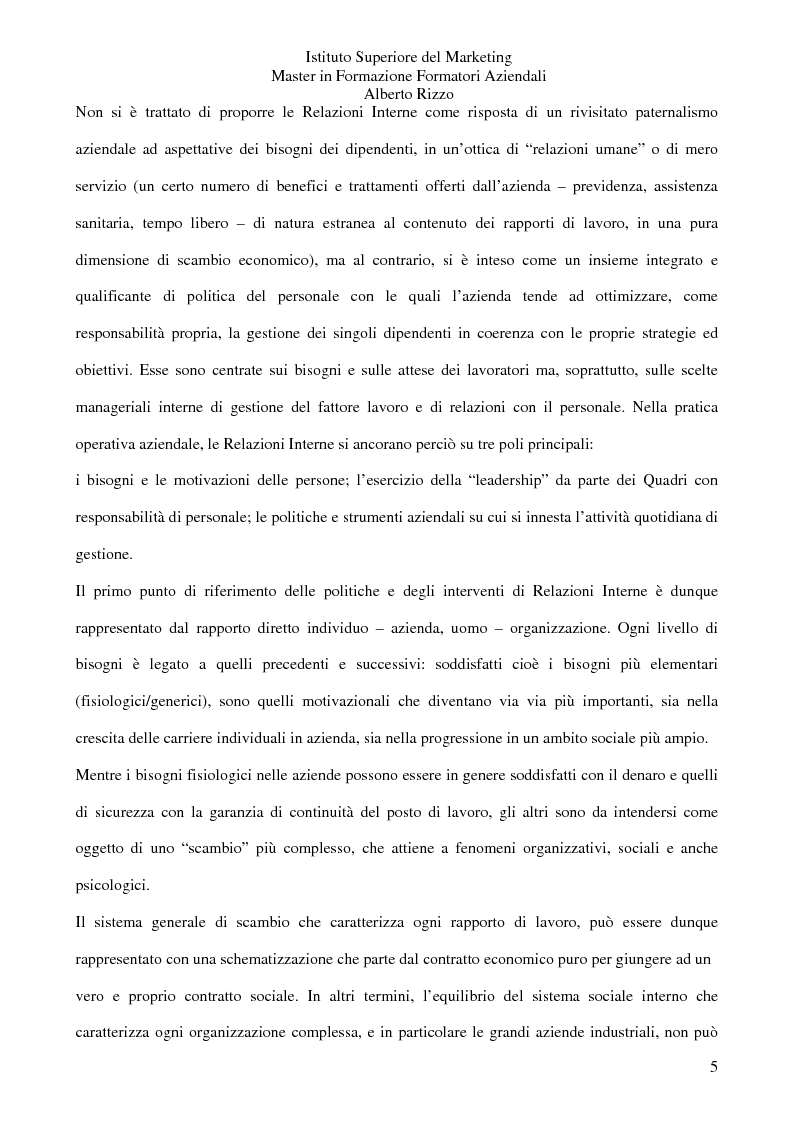 Anteprima della tesi: Le Relazioni Interne: il Quadro. Il rapporto diretto lavoratore/azienda uomo/organizzazione, Pagina 3