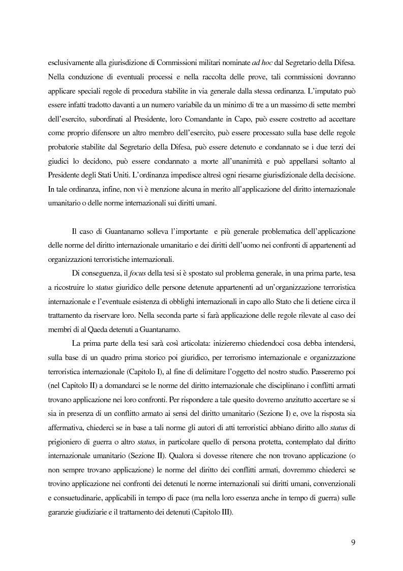 Anteprima della tesi: Il trattamento dei membri di organizzazioni terroristiche internazionali con particolare riguardo al ''caso Guantanamo'', Pagina 4