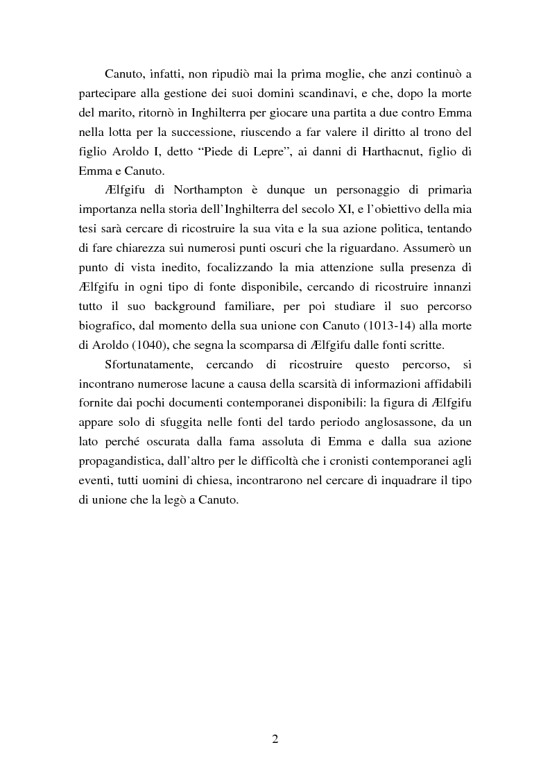 Anteprima della tesi: Presenza e azione di Ælfgifu di Northampton, regina madre e reggente nell'Impero del Nord di Canuto il Grande (1013-1040), Pagina 2
