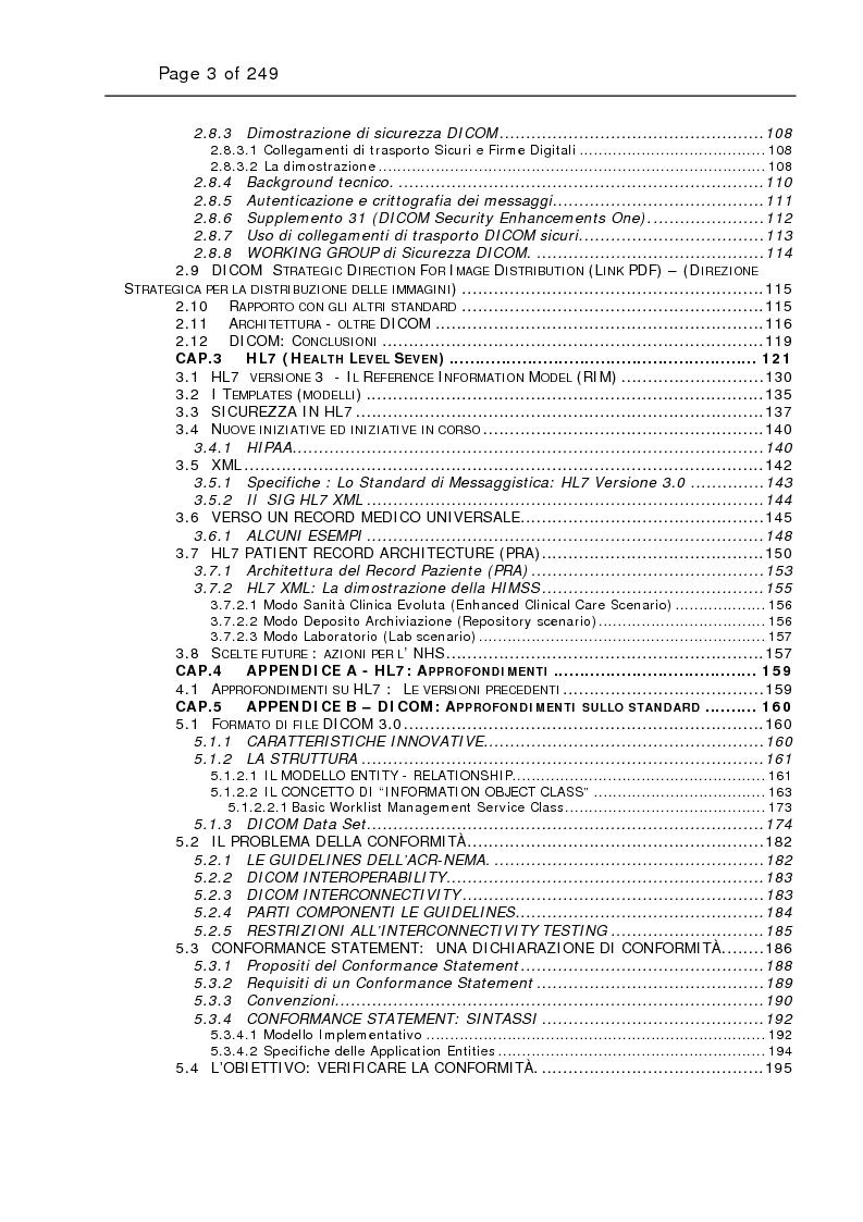 Indice della tesi: Integrazione delle tecniche di imaging in ambiente ospedaliero Intranet, Pagina 2
