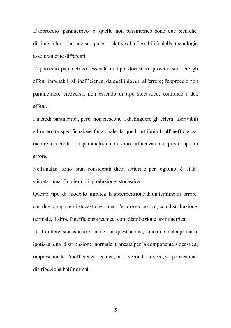 Anteprima della tesi: Metodi parametrici e non parametrici per la misura dell'efficienza nelle imprese manifatturiere, Pagina 2