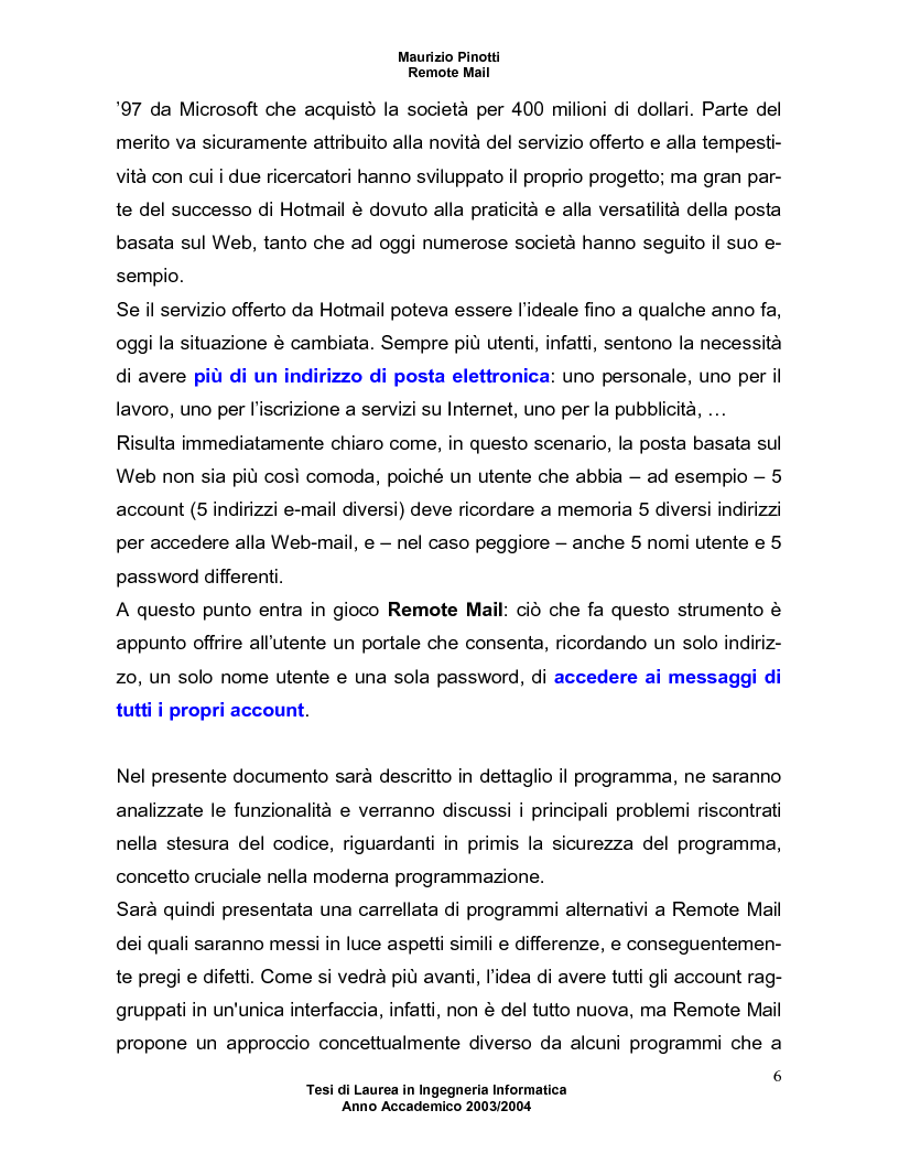 Anteprima della tesi: Remote Mail - un nuovo tool per la consultazione della posta elettronica, Pagina 2