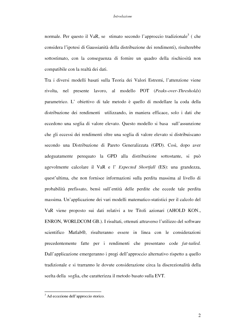 Anteprima della tesi: Extreme Value Theory: un'applicazione al Value-at-Risk (VaR), Pagina 2