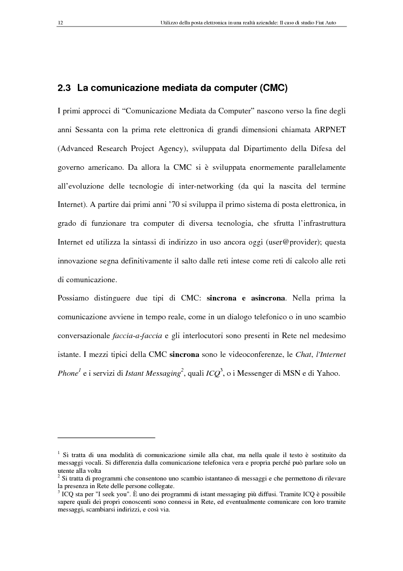 Anteprima della tesi: La Comunicazione Mediata da Computer (CMC) - Un caso di studio: utilizzo della posta elettronica in Fiat Auto, Pagina 12