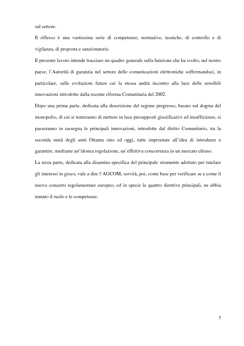 Anteprima della tesi: L'Autorità per le garanzie nelle comunicazioni dopo le Direttive 2002, Pagina 5