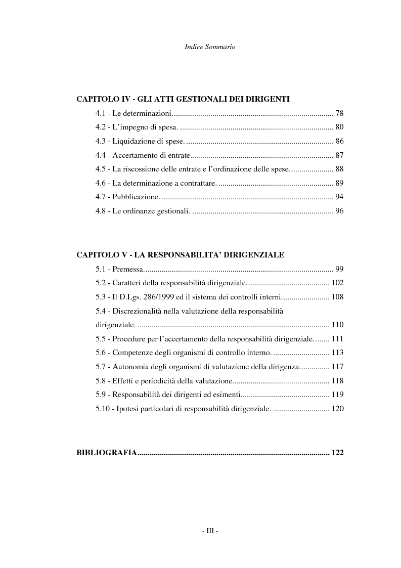 Indice della tesi: La dirigenza nell'ente locale: evoluzione legislativa, funzioni e responsabilità, Pagina 3