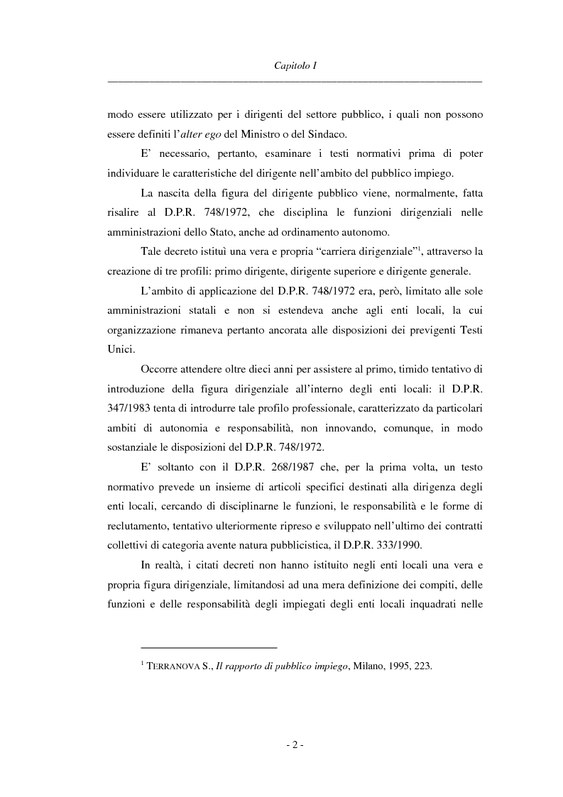 Anteprima della tesi: La dirigenza nell'ente locale: evoluzione legislativa, funzioni e responsabilità, Pagina 2