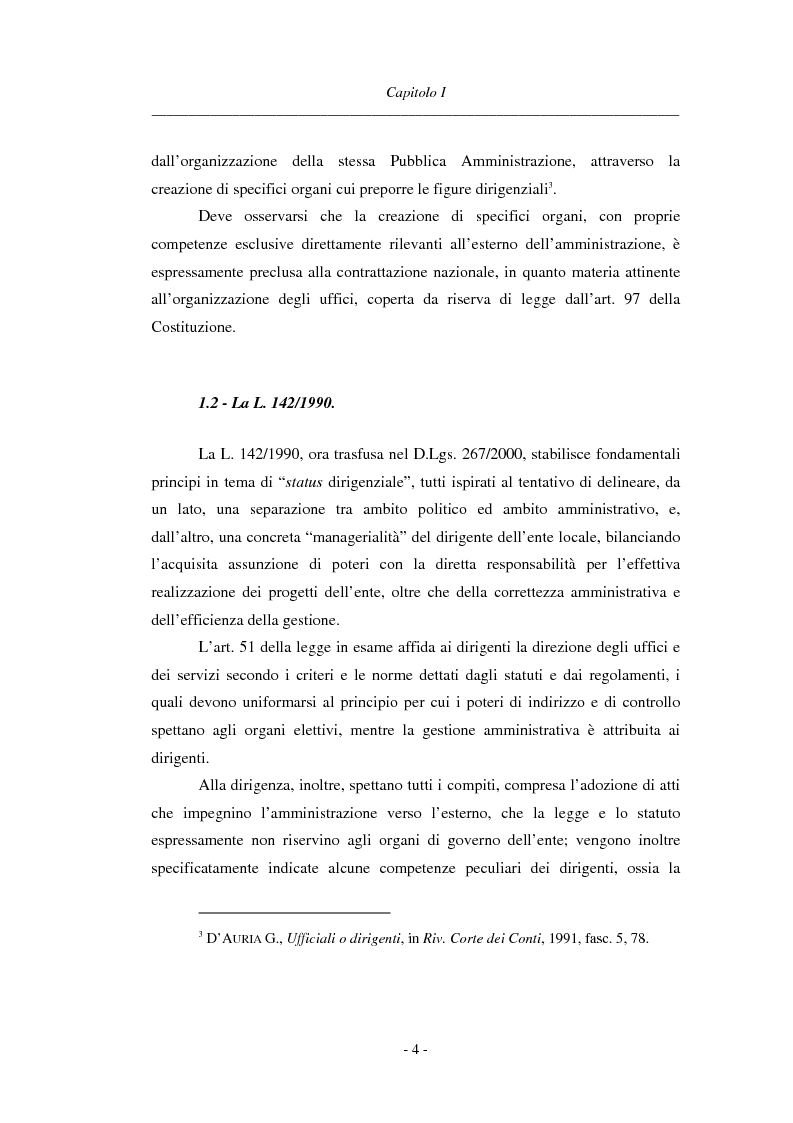 Anteprima della tesi: La dirigenza nell'ente locale: evoluzione legislativa, funzioni e responsabilità, Pagina 4