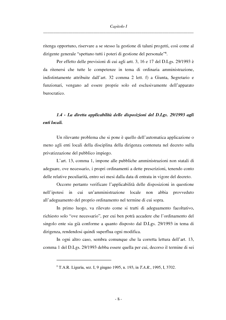 Anteprima della tesi: La dirigenza nell'ente locale: evoluzione legislativa, funzioni e responsabilità, Pagina 8