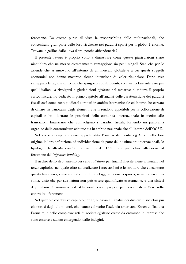 Anteprima della tesi: Paradisi fiscali e centri finanziari offshore: uso e abuso nei casi Parmalat ed Enron, Pagina 5